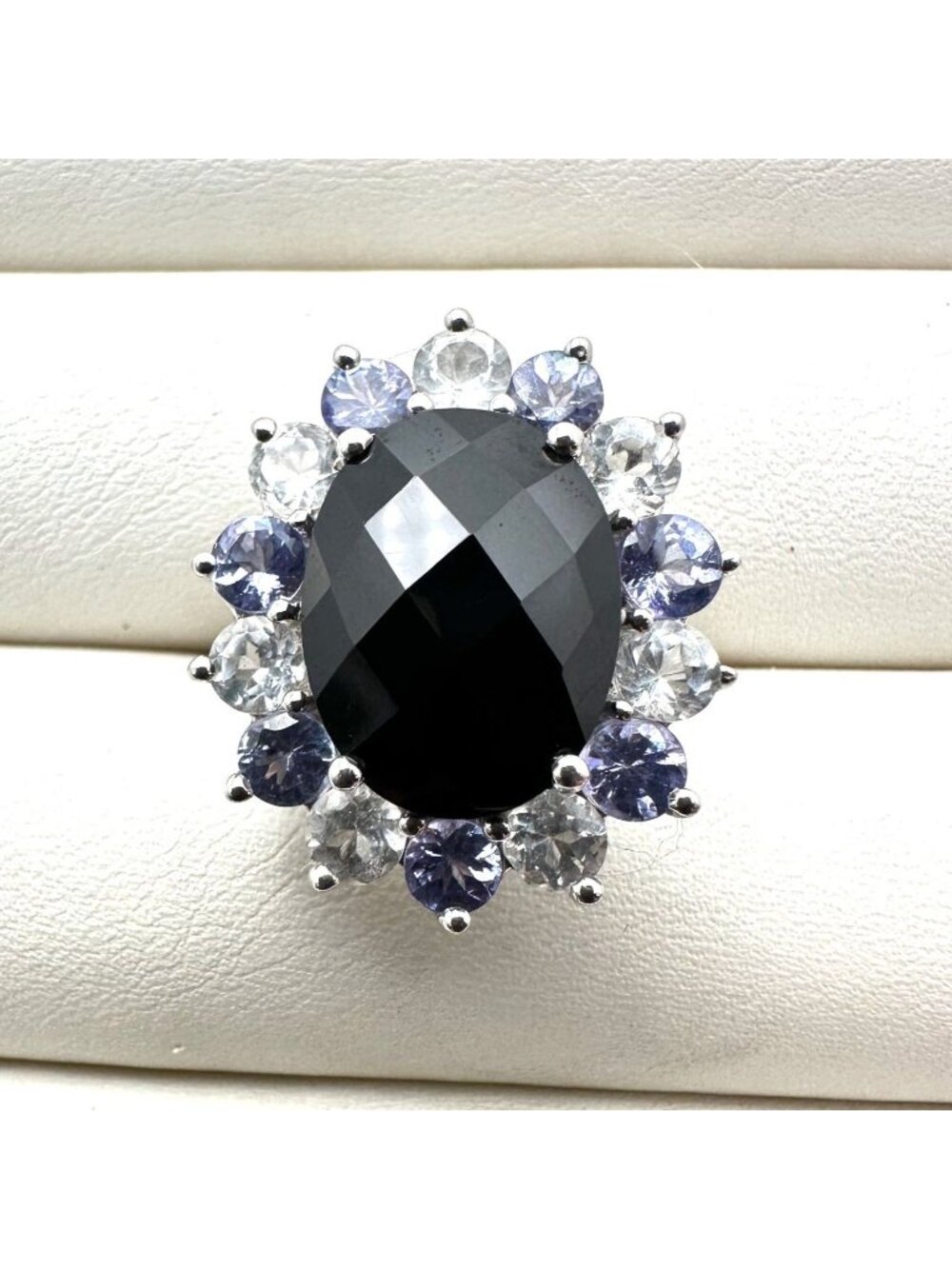 Multi-Gemstone Ring Sterling Silver Size 6 Purple Black